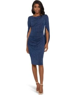 Betsy & Adam Short Puffle Glitter Drape Back Dress