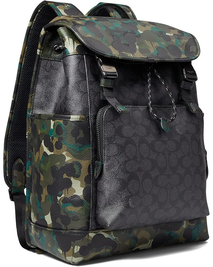 COACH League Flap Backpack In Signature With Camo Print Leather 3 COACH League Flap Backpack In Signature With Camo Print Leather